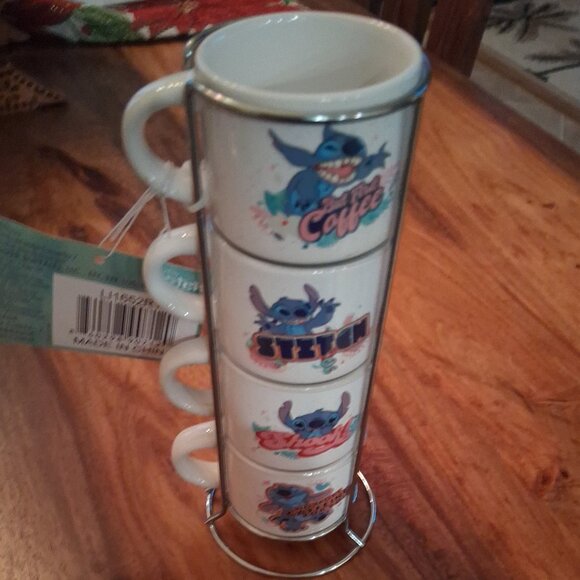 Disney NWT Lilo & Stitch 4-Piece Stackable Ceramic Espresso Mug Set 3oz - Picture 3 of 5